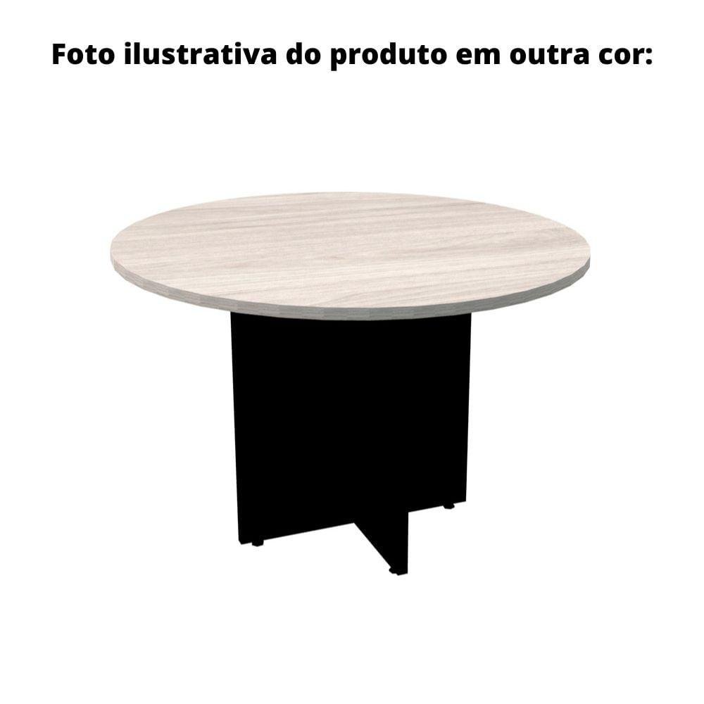 Mesa de Reunião Redonda 110x110cm Pé Painel Pe25 em MDP Noce Naturalle e Base Branca - 4