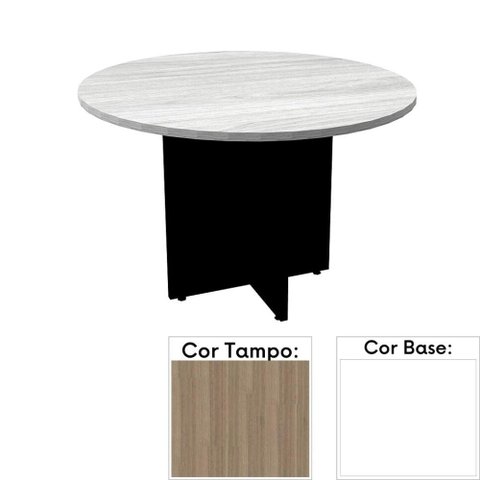 Mesa de Reunião Redonda 110x110cm Pé Painel Pe25 em MDP Noce Naturalle e Base Branca