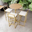 Ver imagem 1 de Jogo Mesa Alta Bistrô Redonda Pinus 4 Banquetas Estofado Industrial Dourado Don Castro Decor Industr