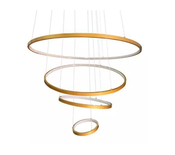Lustre Moderno LED 4 anéis quatro aros Alumínio Dourado com Controle Remoto