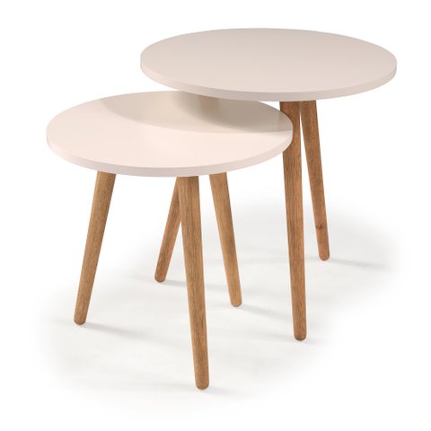 Conjunto Mesa de Apoio Redonda Off White