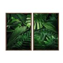 Ver imagem 1 de Kit 02 Quadros Decorativos - Folhas Tropicais Verde Intenso Flnt047 - Vidro - 60x80cm