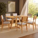 Ver imagem 1 de Conjunto Sala de Jantar Mesa 160cm com 6 Cadeiras Estofadas 100% MDF Carvalho Rosé/Bege Claro
