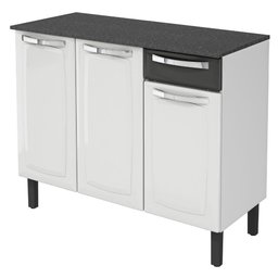 Balcão de Cozinha Itatiaia Rose Aço Com Tampo 3 Portas 1 Gaveta Branco/Preto - 1