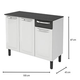 Balcão de Cozinha Itatiaia Rose Aço Com Tampo 3 Portas 1 Gaveta Branco/Preto - 5