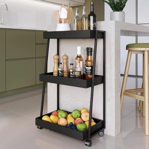 Carrinho Organizador Fruteira Industrial Multiuso Lino Preto Z54 - Mpozenato