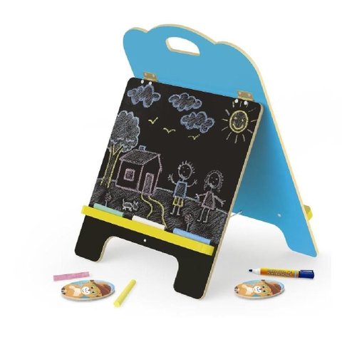 Quadro Infantil 2 em 1 Cavalete Lousa Branca Negra MDF Desenho Pintura Acessorios Crianca