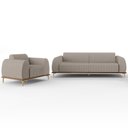 Ver imagem 1 de Kit Sofá 2 Lugares Sala Estar 150cm com Poltrona Molino Pés D'ouro D02 Linho Bege C-107 - Lyam