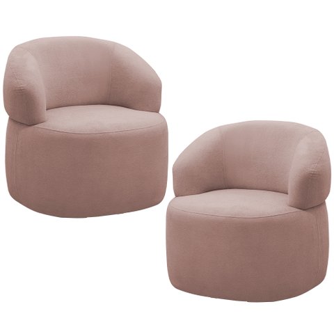 Kit 2 Poltronas Giratórias Sala de Estar Living Orgânico Carmen F04 Veludo Rosê - Lyam Decor