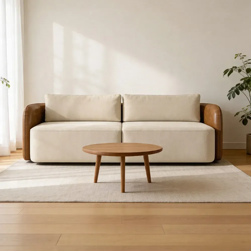 Sofá 3 Lugares Sala Living Orgânico 220cm Oregon K01 Couríssimo Whisky Veludo Bege - Lyam Decor