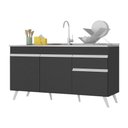 Ver imagem 1 de Balcão Cozinha Gabinete Pia 150cm 3 Portas 1 Gaveta Veneza Multimóveis V2072 Preto/branco