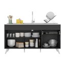 Ver imagem 4 de Balcão Cozinha Gabinete Pia 150cm 3 Portas 1 Gaveta Veneza Multimóveis V2072 Preto/branco