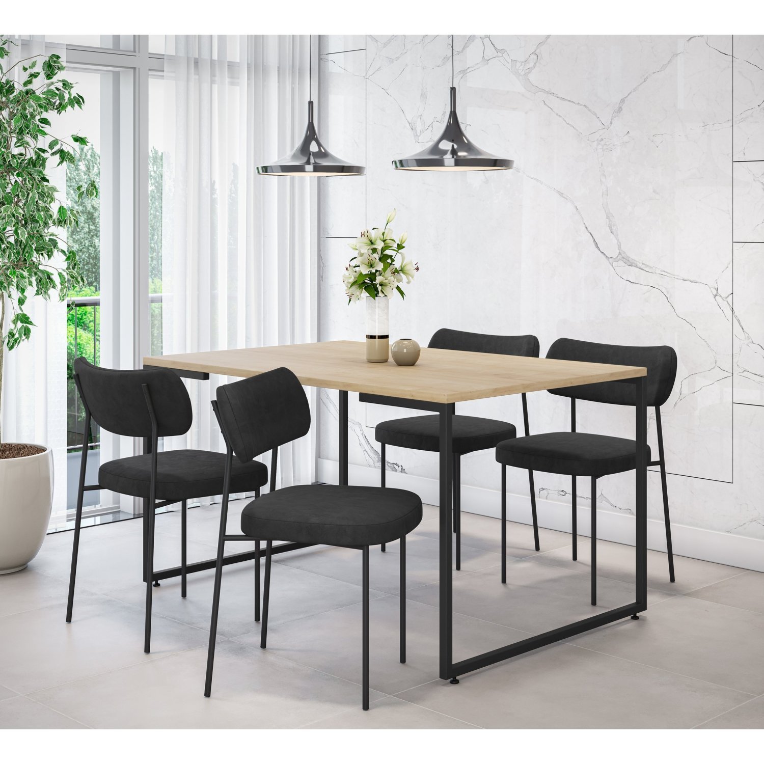 Conjunto Sala de Jantar Mesa 135x90cm Porto Estilo Industrial com 4 Cadeiras Mona Espresso Móveis - 1