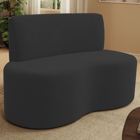 Sofá 2 Lugares 140cm Orgânico para Sala de Estar Living Larissa L02 Suede Preto - Lyam Decor
