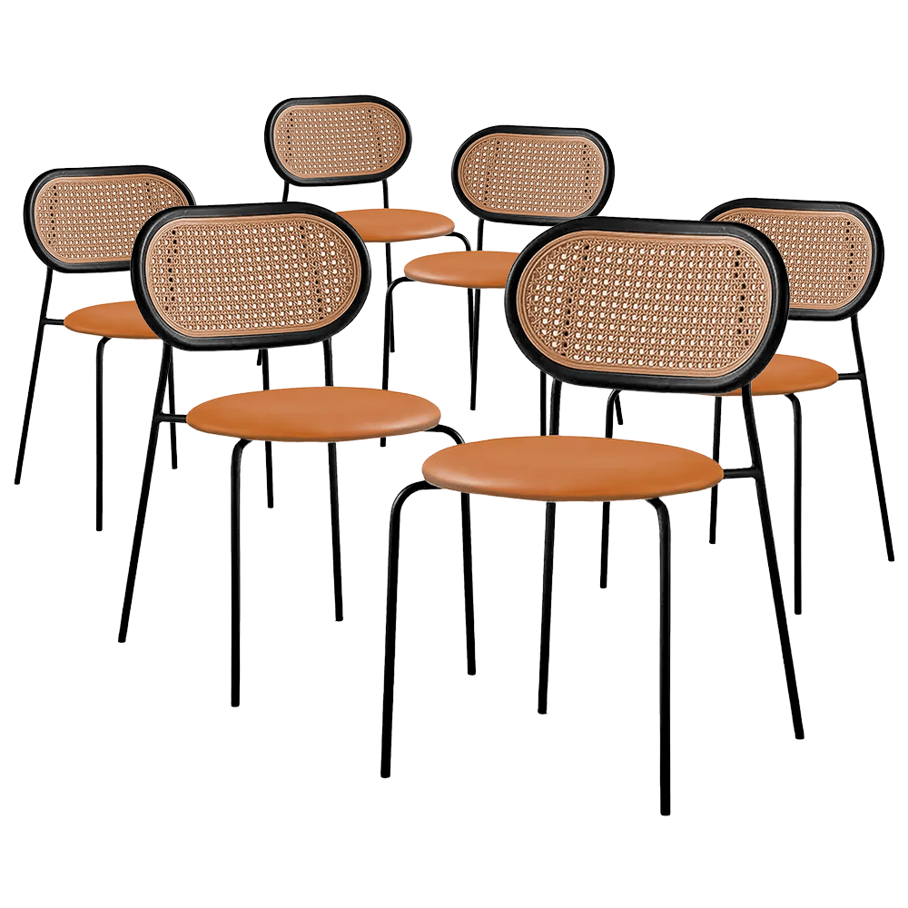 Kit 6 Cadeiras Jantar Velvet Encosto Rattan Estofado Caramelo