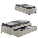 Ver imagem 1 de Base Box Cama Solteiro Sapateira Courino Linho Areia e Colchão Dual Firm Ecoflex 88x188