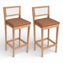 Ver imagem 2 de Kit 02 Banquetas Altas Brunella 99cm com Encosto Telinha Estilo Palha Corino Brown - Desk Design