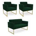 Ver imagem 1 de Namoradeira e 2 Poltronas Industrial Dourado Elisa Bouclê Verde D03 - D'Rossi