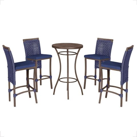 Mesa Bistro e 4 Banquetas Roma Marrom, Corda Náutica 10 Azul