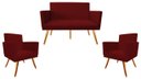 Ver imagem 1 de Kit Namoradeira + 2 Poltronas Decorativa Nina Suede Marsala Pés Madeira Mz Decor