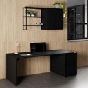 Ver imagem 1 de Escrivaninha 1,7m C/ Balcão Lateral Nicho e Armário Aéreo F5 Cor:preto