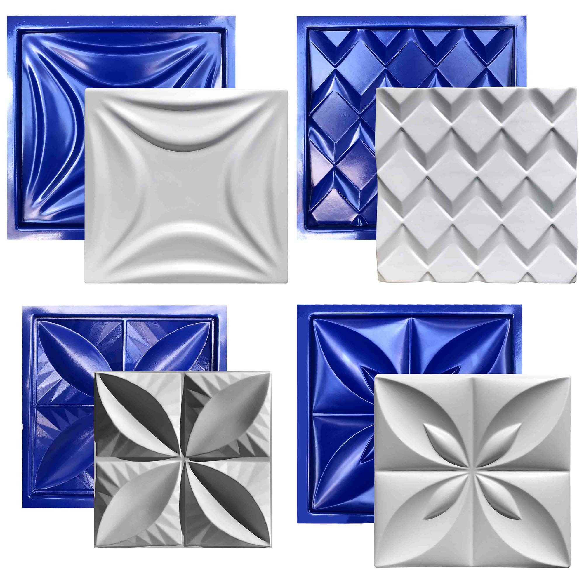 Conjunto 4 Formas 3d Gesso E Cimento Abs Azul 
