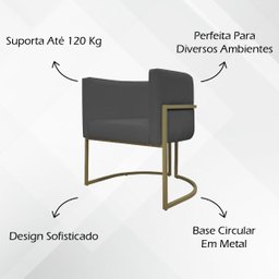 Poltrona Decorativa Recepção Luna Corino Base de Ferro Champagne - 3