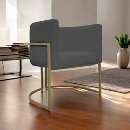 Poltrona Decorativa Recepção Luna Corino Base de Ferro Champagne - 2