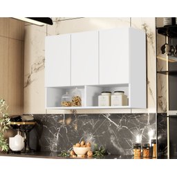 Armario Aéreo Organizador Multiuso Quarto Sala Bela 3 Portas:Branco - 3