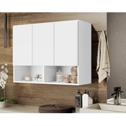 Armario Aéreo Organizador Multiuso Quarto Sala Bela 3 Portas:Branco - 4