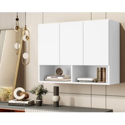 Armario Aéreo Organizador Multiuso Quarto Sala Bela 3 Portas:Branco - 2