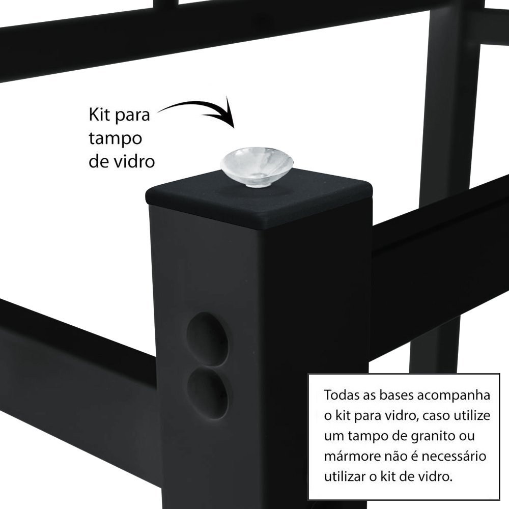 Pé para Mesa Jantar Retangular 1,50 para Tampo de Vidro Preto Ql - 4