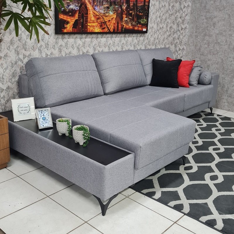 Sofá Lázio Retrátil com Chaise Longue Direita* D'confort Design Suede Rose