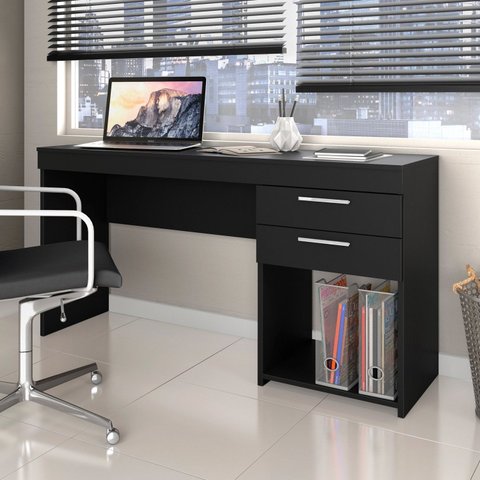Escrivaninha Mesa Escritório Office 2 Gavetas 121cm Preto Tx