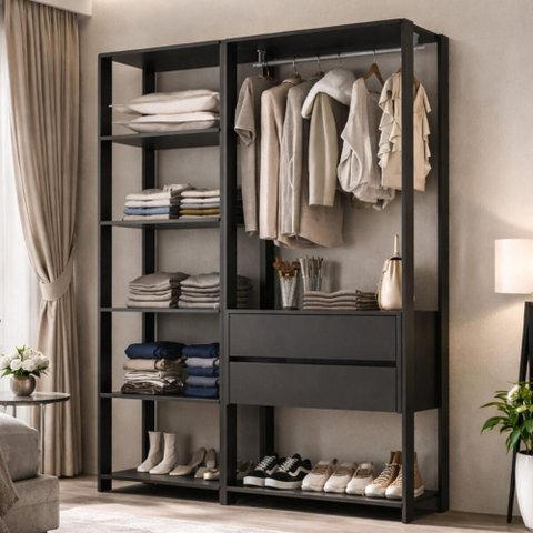 Guarda-roupa Closet Modulado Arizona 2 Gavetas 135cm Multimóveis Mp4783 Preto
