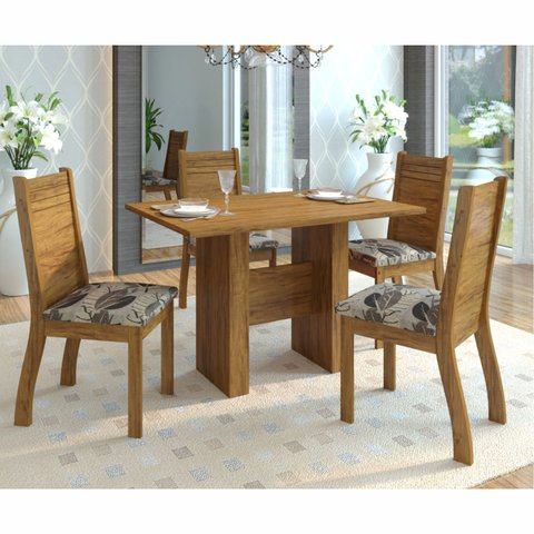 Mesa Quick Imbuia c/ 4 Cadeiras Napoli Imbuia Tecido Cacau