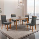 Ver imagem 1 de Mesa de Jantar Liz 120cm Tampo MDF Vidro Canto Copo com 4 Cadeiras Yasmin