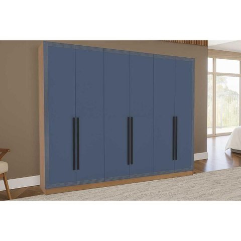 Guarda Roupa 6 Portas e 4 Gavetas Valência Freijo/azul - Politorno