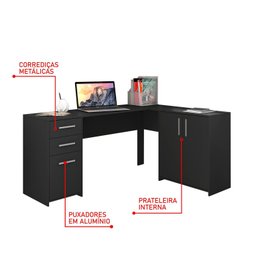 Mesa de Escritório em L 2 Gavetas 3 Portas Office Nt 2005  - 9