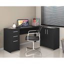 Ver imagem 1 de Escrivaninha Mesa Escritório em L Office Nt 2005 2 Gavetas 3 Portas 157cm Preto Tx