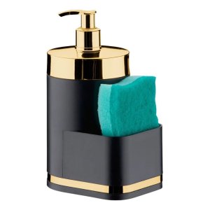 Dispenser Detergente 500ml Esponja Compacto Reforçado Pia Preto/dourado