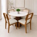 Ver imagem 1 de Conjunto Mesa de Jantar Kit Mesa + Cadeiras 4 Lugares Tampo MDF Freijó Bege Rústico 115cm Dalla
