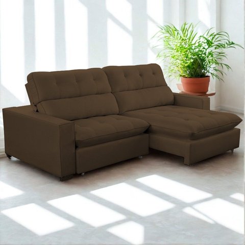 Sofa Retratil Reclinavel 2 Lugares 240cm Veludo Andreia Marrom
