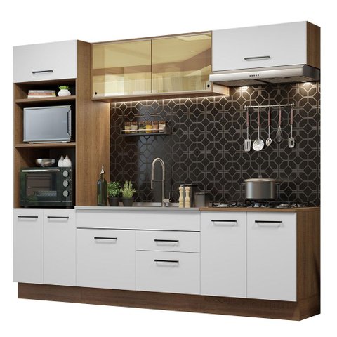 Armário de Cozinha Completa 270cm Rustic Branco Agata Madesa 03