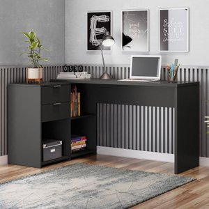 Mesa de Escritório em L 2 Gavetas 3 Nichos Office NT 2060 