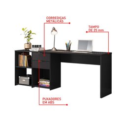 Mesa de Escritório em L 2 Gavetas 3 Nichos Office NT 2060  - 7