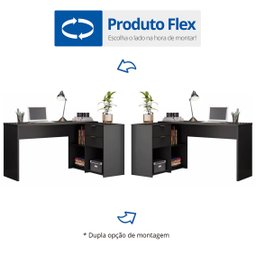 Mesa de Escritório em L 2 Gavetas 3 Nichos Office NT 2060  - 10