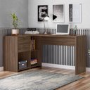 Ver imagem 1 de Mesa de Escritório em L Office NT 2060 2 Gavetas 3 Nichos 148,6cm Nogal Trend