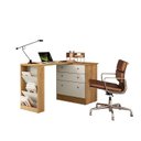 Ver imagem 3 de Escrivaninha Mesa Escritório em L Retrátil com Cômoda Módulos e Complementos 3 Gavetas 91,3cm Freijo