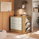 Ver mais imagens de Escrivaninha Mesa Escritório em L Retrátil com Cômoda Módulos e Complementos 3 Gavetas 91,3cm Freijo